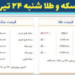 قیمت سکه و طلا امروز شنبه ۲۴ تیر ۱۴۰۲